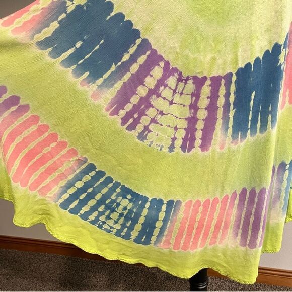 Embroidered scoop neck sleeveless tie dye knee length a-line swing dress - Picture 5 of 14